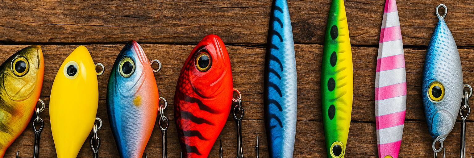 Row of crankbait & jig lures
