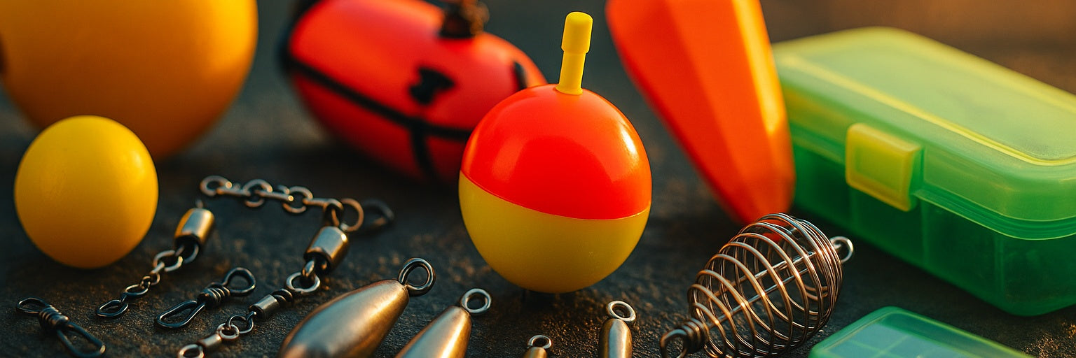 Fishing tackle with floats and sinkers