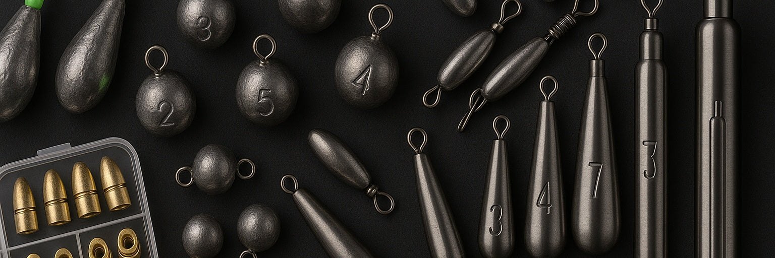 Fishing sinkers on dark background