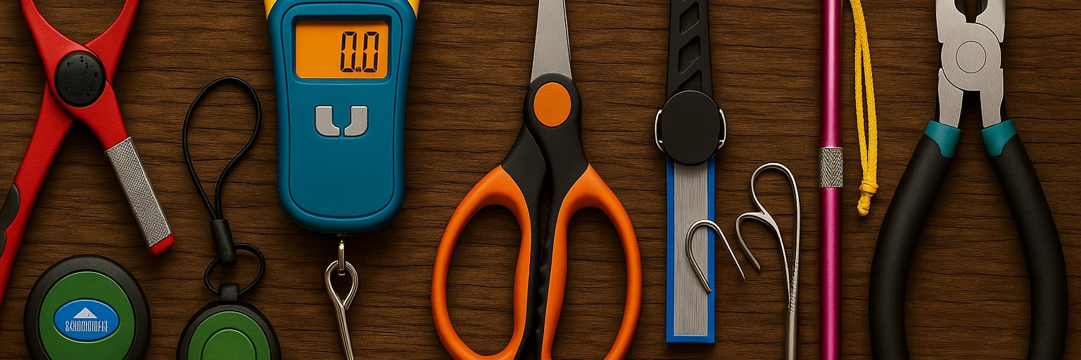 Colourful fishing tools and accessories