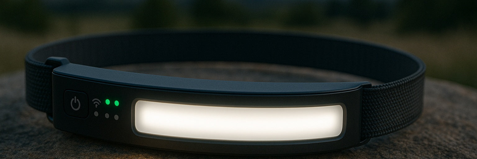 Modern LED headlamp glowing softly