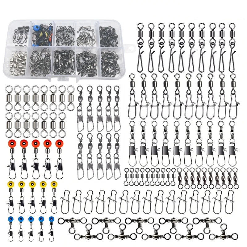 115-piece quick change fishing connector and spinner set in organised tackle box
