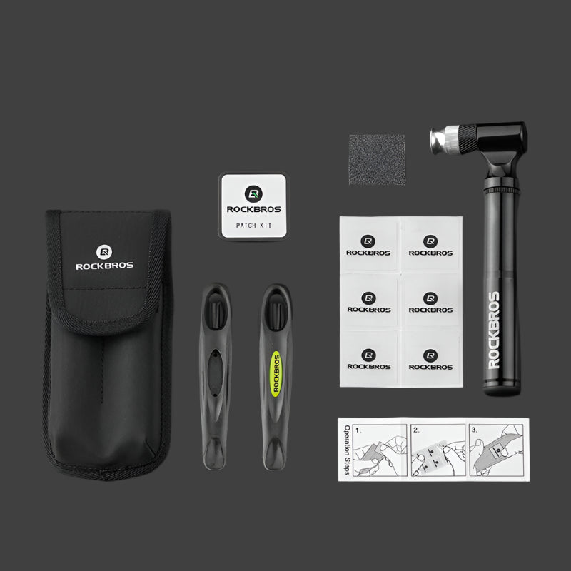 130PSI Bike Pump and Tyre Repair Kit with Levers and Patches
