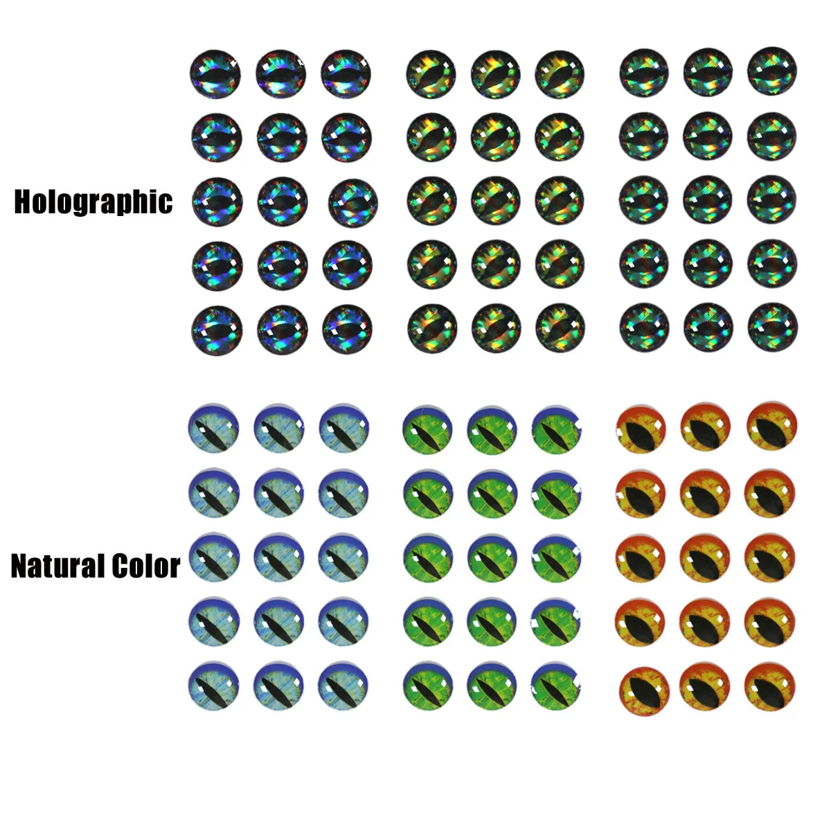 Holographic 3D Fish Eyes 3–10mm – 69–183PCS for Fly Tying