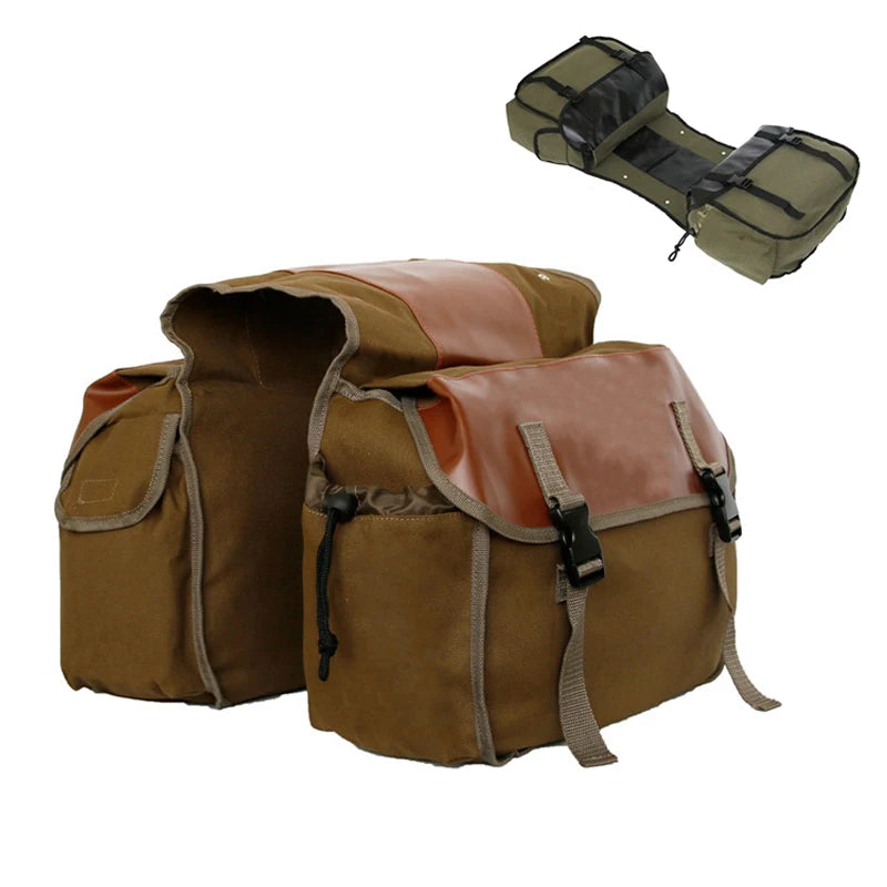 Canvas Bicycle Saddle Bag with Leather Trim, 30–40L Capacity