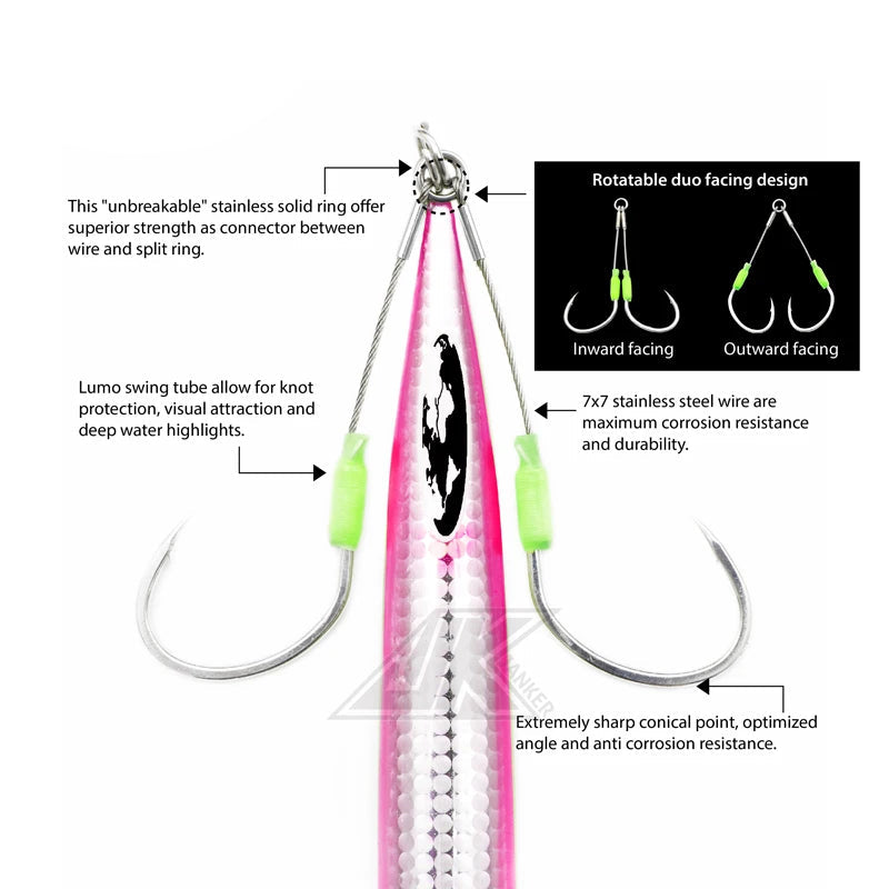 Steel Wire Assist Hooks – 2PCS Luminous, Cut-Resistant