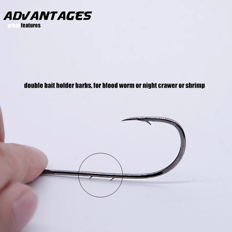 50PCS Long Shank Barbed Hooks – High Carbon Steel, Double Bait Keeper