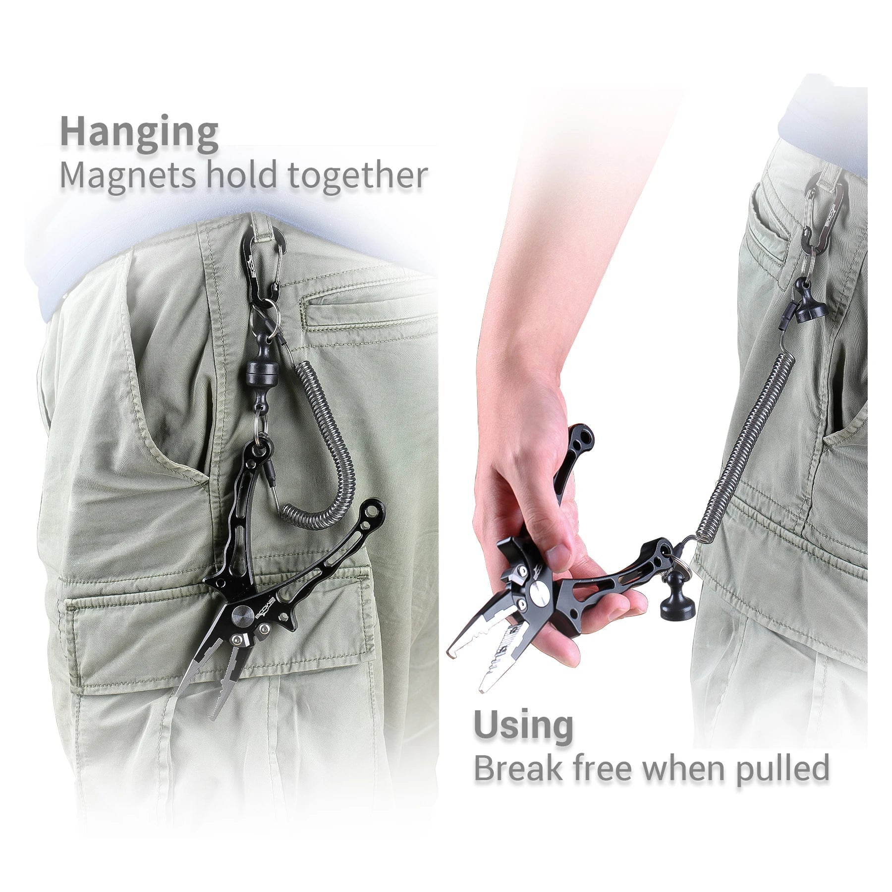 Magnetic Net Release Clip with Coiled Lanyard – 1.5m Fishing Tool Holder