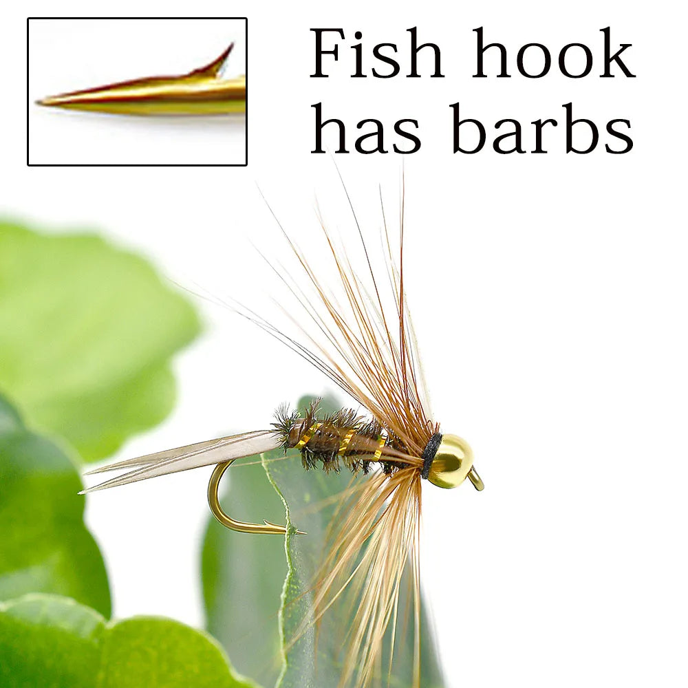 10PCS Goldhead Nymph Flies – Barbed Hooks for Fly Fishing