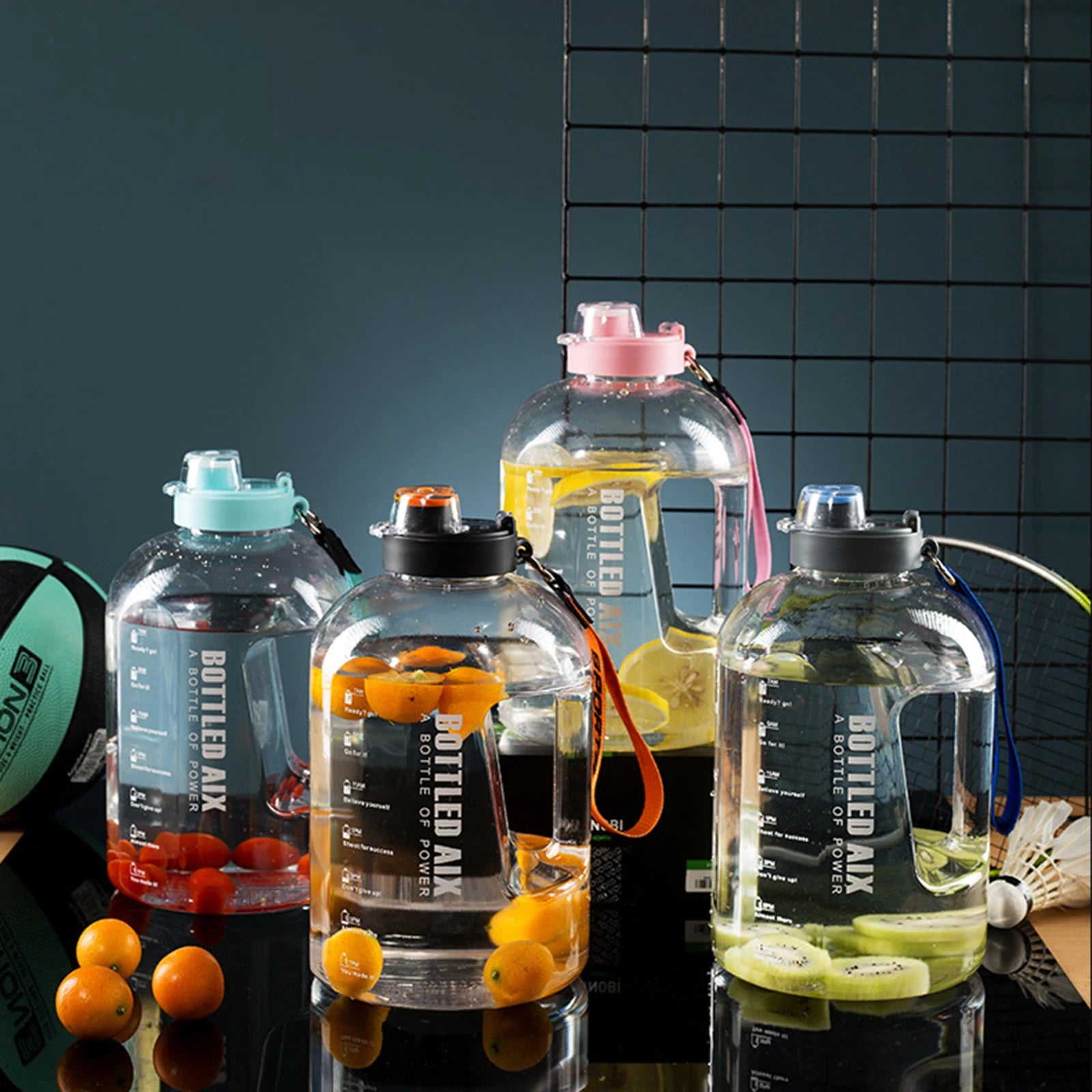 2200ml Gradient Water Bottle with Time Marker & Strap for Gym & Outdoor Use