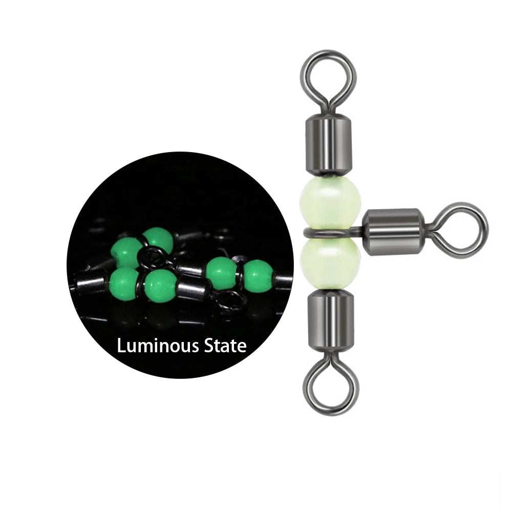 50/100pcs Luminous 3-Way Swivels – Rolling T-Shape Connectors with Beads