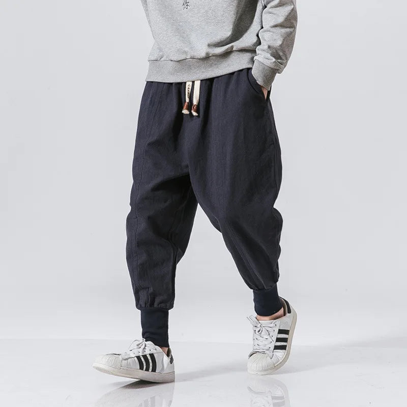 Men's Cotton Linen Harem Pants – Comfortable Workout-Style Casual Trousers