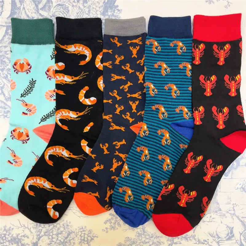 Cartoon Shrimp & Crab Socks – Unisex Funny Cotton Crew