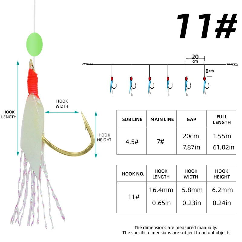 6PCS Sabiki Fishing Hooks with Luminous Beads & Skins