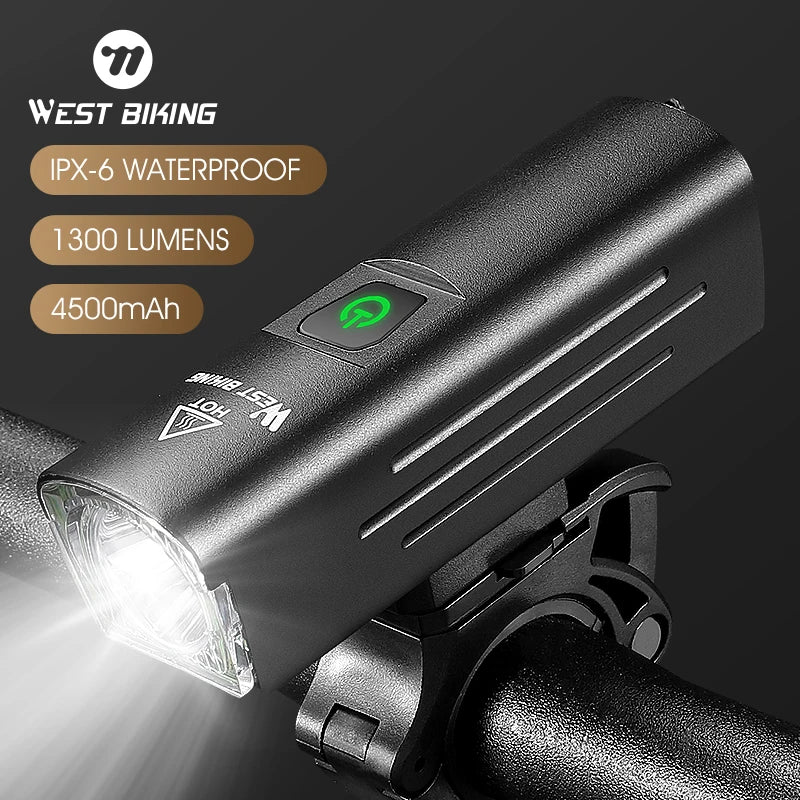 1300 Lumen USB Bike Headlight with 5 Modes and Waterproof Build