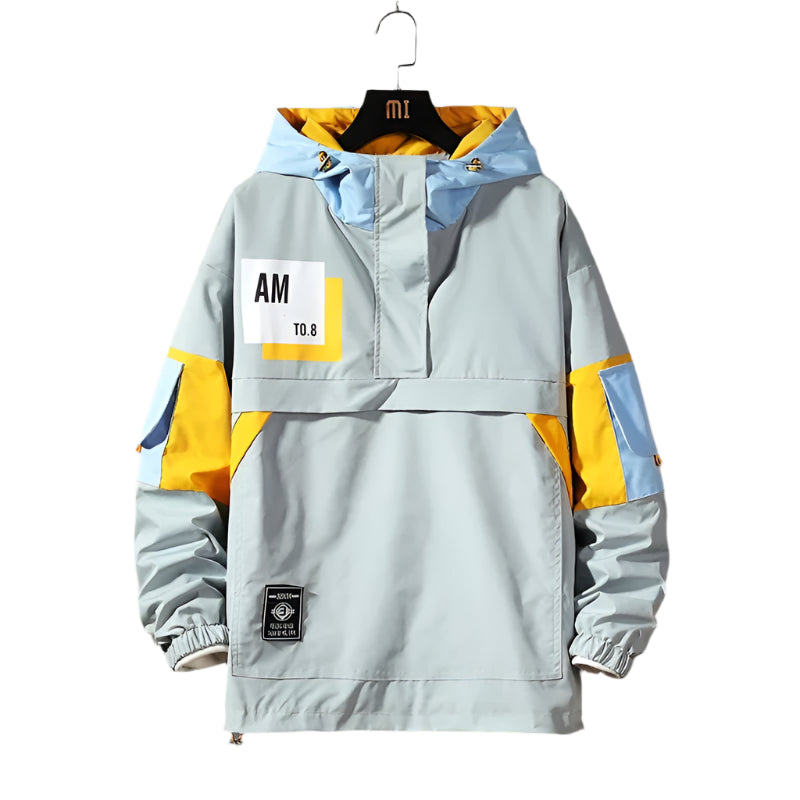 WETAILOR Men's Waterproof Streetwear Hoodie Jacket – Windbreaker with Colour Block Design