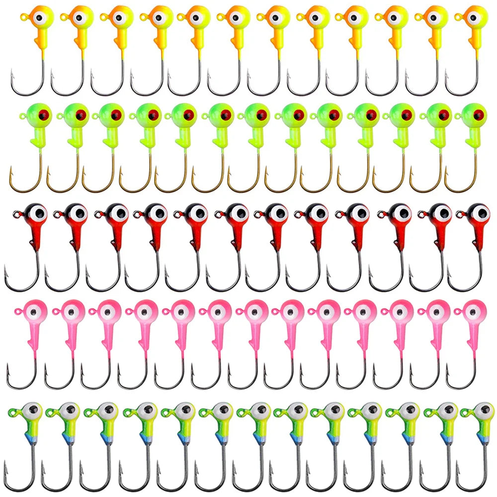 30–80PCS Jig Head Hooks – Barbed Crank Hooks for Ocean Boat Fishing