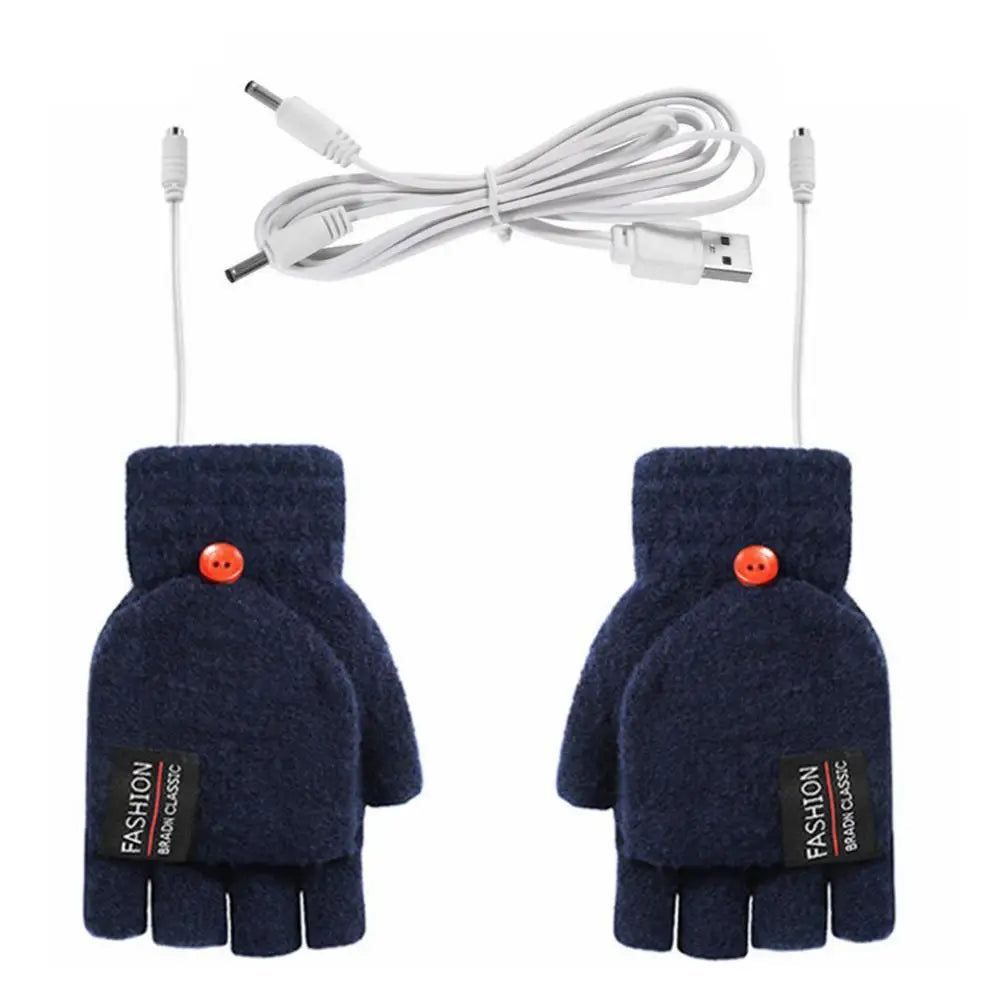 USB Heated Half-Finger Gloves – Dual-Warmth Winter Mitts