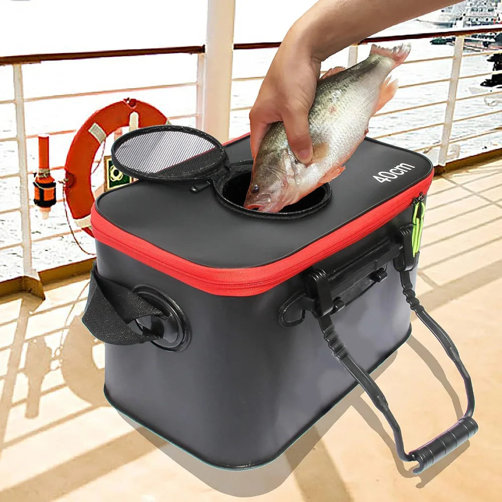Portable EVA Fishing Bucket – Folding Live Fish Box w/ Strap