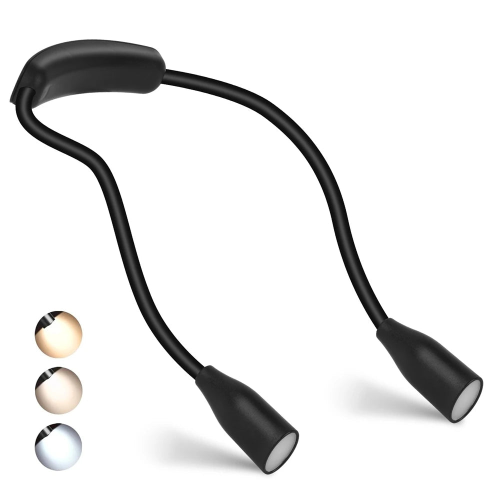 USB Neck Reading Light – 360° Arms, 3 Modes, Rechargeable
