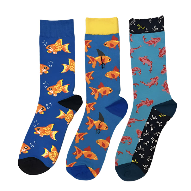 Funny Goldfish Crew Socks – Colourful Cotton Animal Print