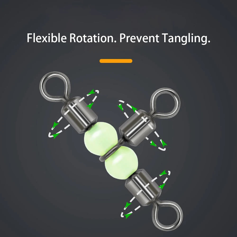 50/100pcs Luminous 3-Way Swivels – Rolling T-Shape Connectors with Beads