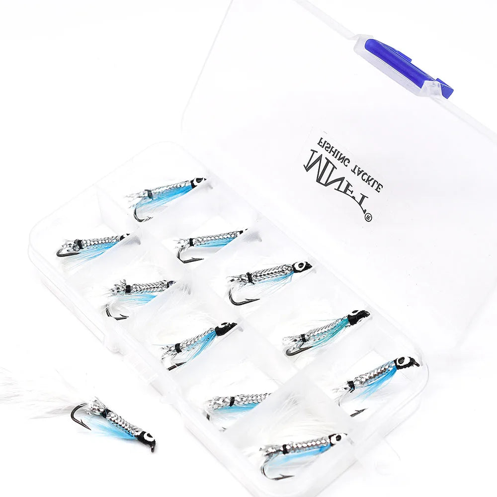 10PCS Silver Streamer Flies 4# – White Tail Fly Fishing Lure