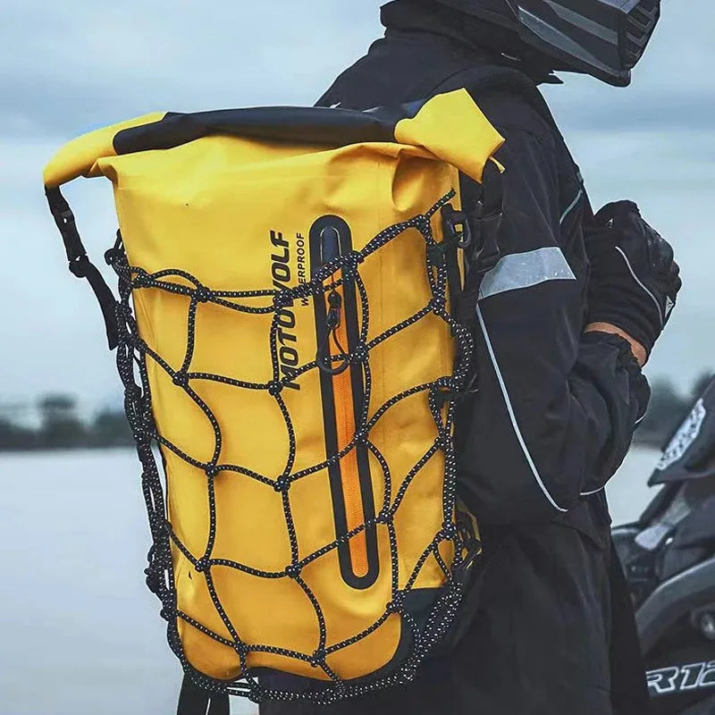 Waterproof Motorcycle Backpack – Helmet Net & 30L Storage