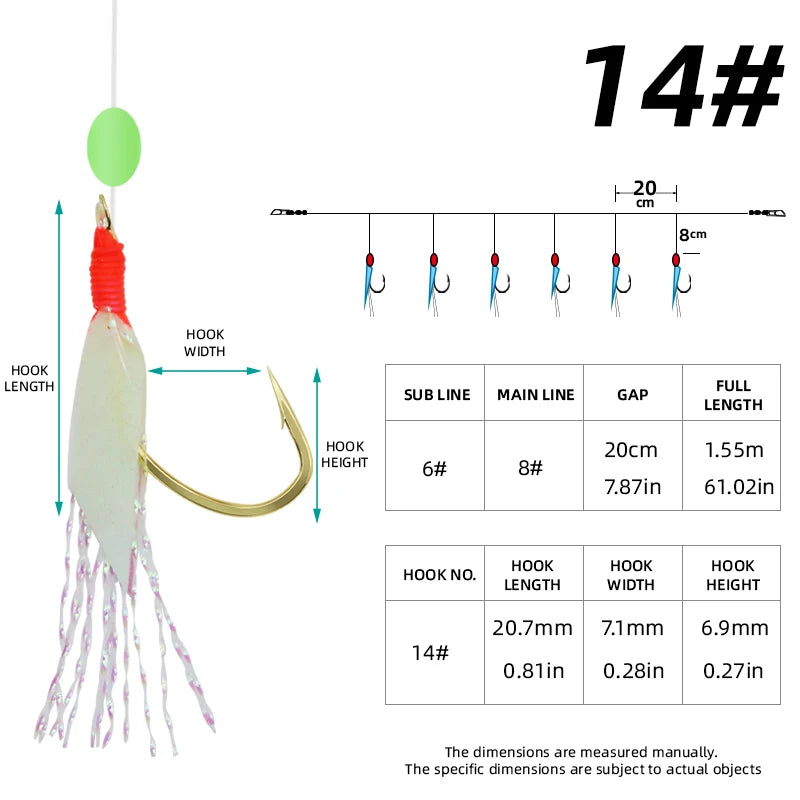 6PCS Sabiki Fishing Hooks with Luminous Beads & Skins