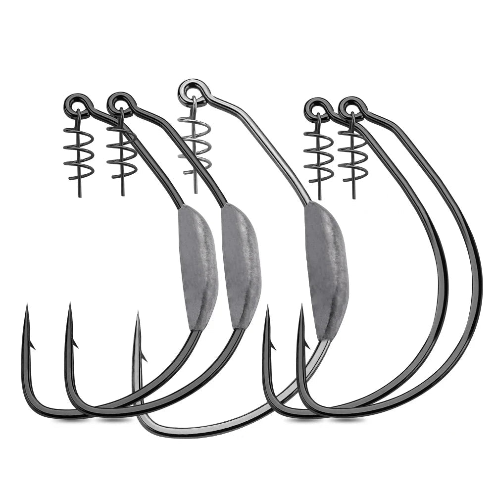 Spring Lock Soft Bait Hooks 5PCS – Carbon Steel Options