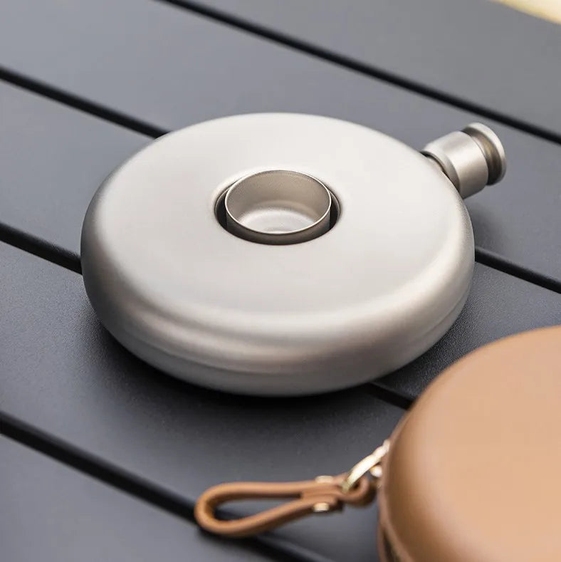 Titanium Flagon with Leather Cover – 130ml Travel Flask