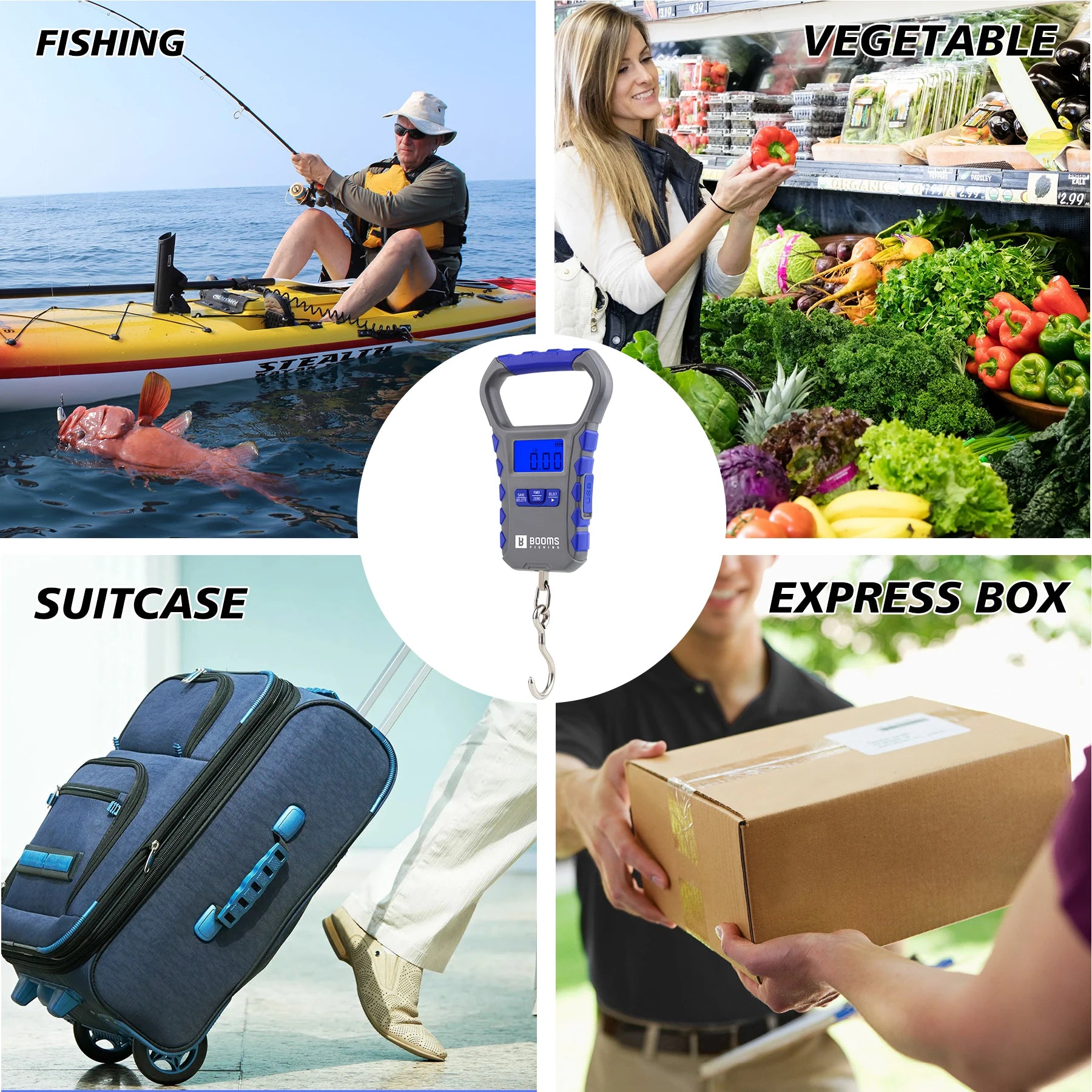 USB Digital Fishing Scale 30kg with LCD, Memory and USB-C Charging