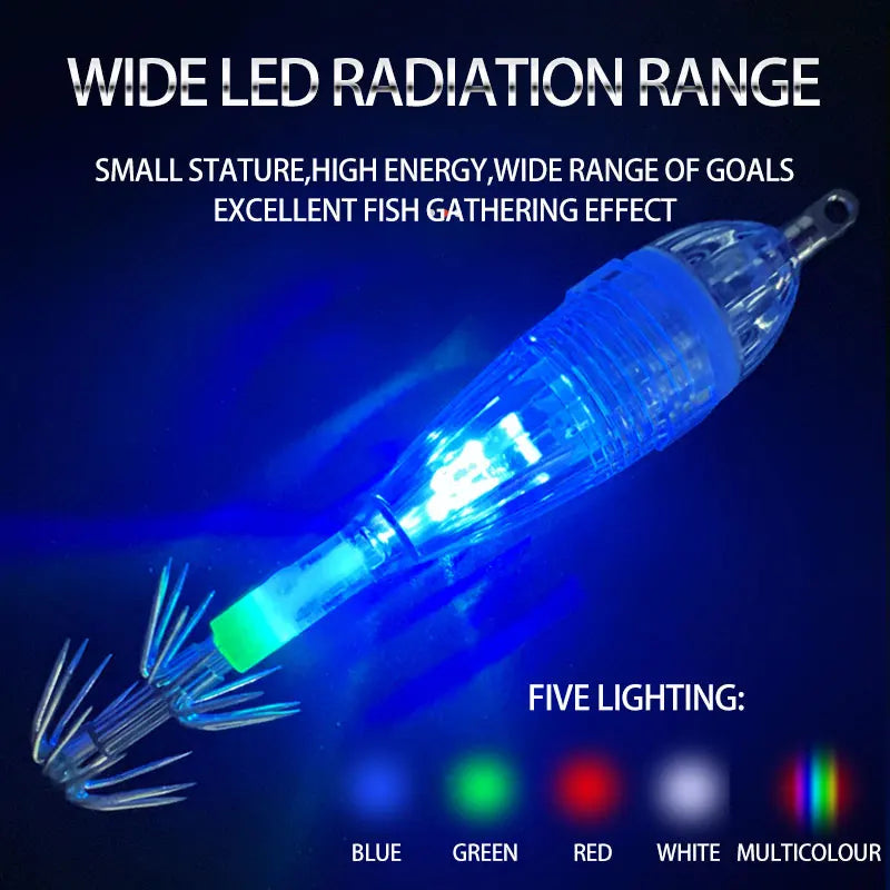 LED Squid Jig with Double Hook for Deep Drop Flash Fishing