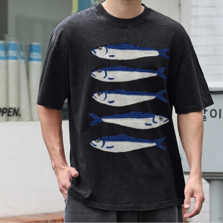Oversized Cartoon Fish T-Shirt – Unisex Loose Summer Tee