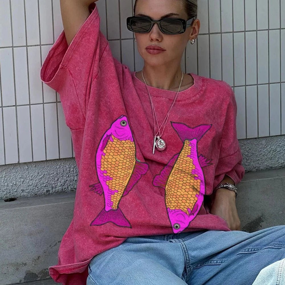 Fluorescent Goldfish T-Shirt – Unisex Cotton Summer Tee