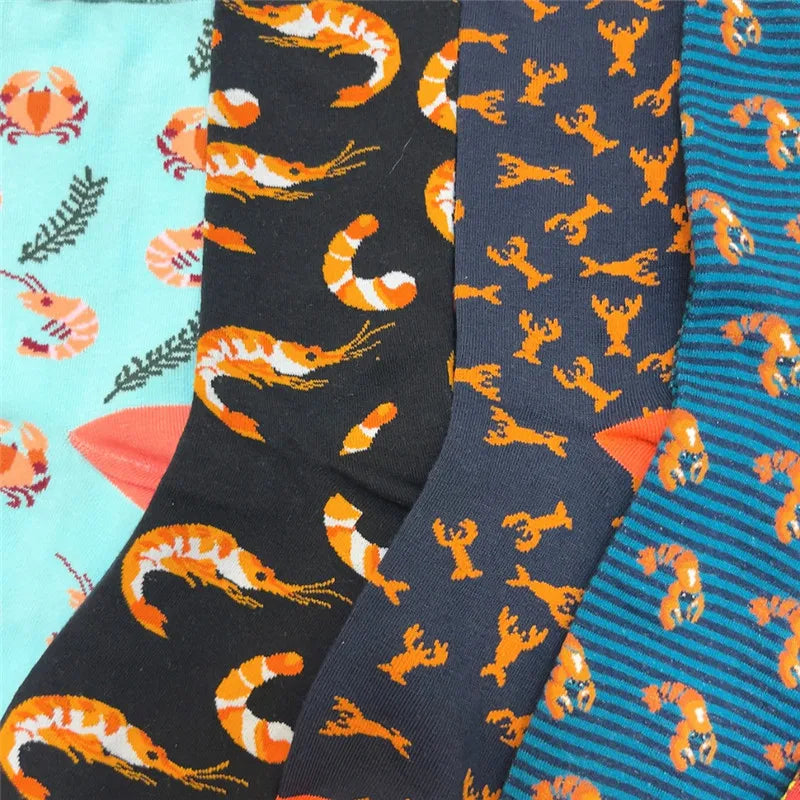 Cartoon Shrimp & Crab Socks – Unisex Funny Cotton Crew