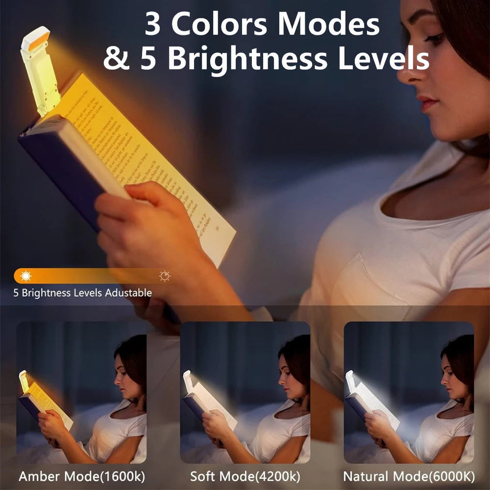 USB Clip-On Book Light – Timer, 3 Colours, 5 Brightness Modes