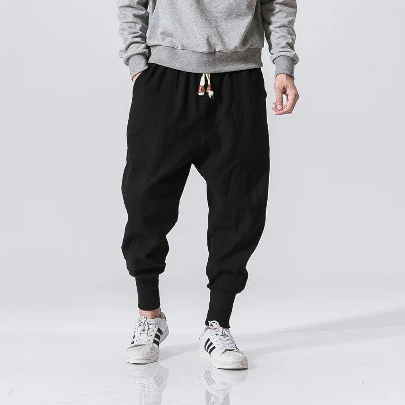 Men's Cotton Linen Harem Pants – Comfortable Workout-Style Casual Trousers