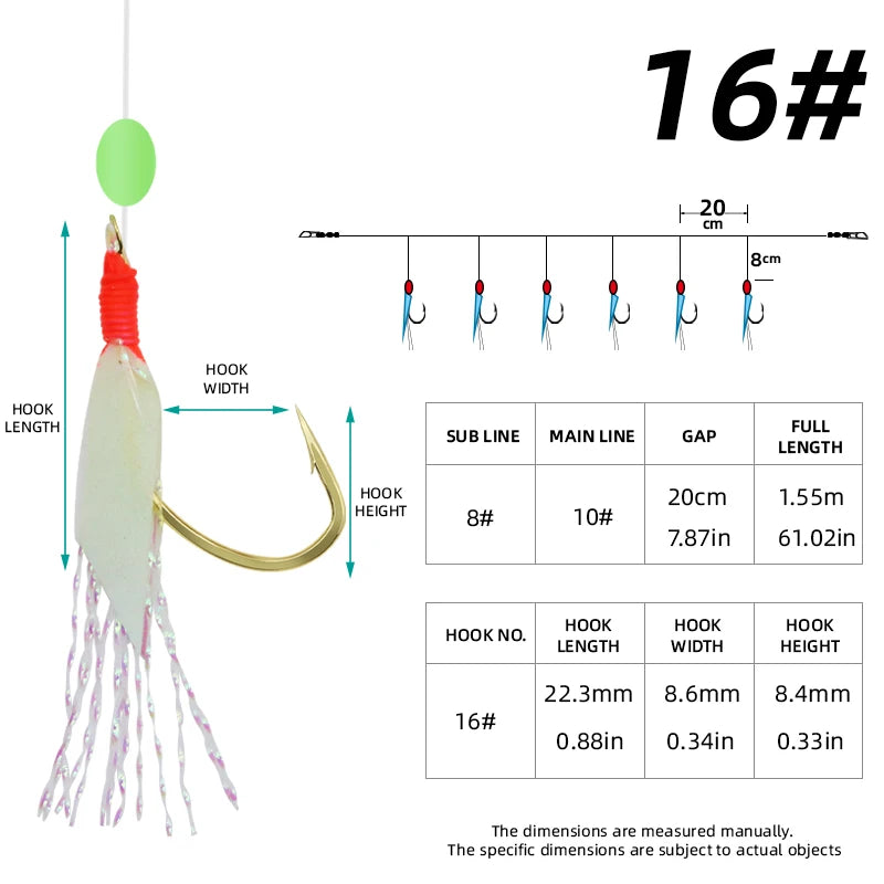 6PCS Sabiki Fishing Hooks with Luminous Beads & Skins
