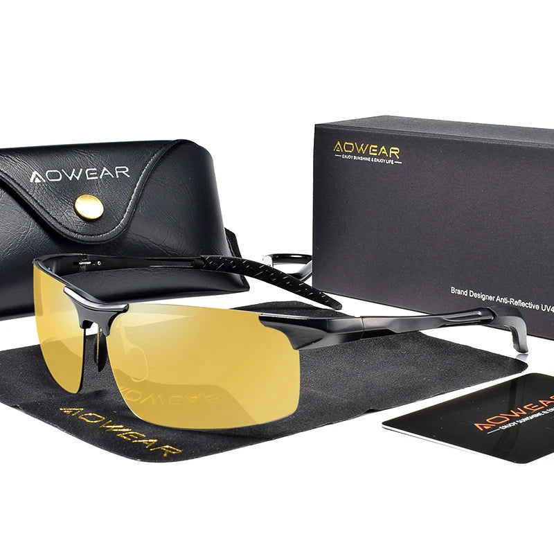 Night Driving Glasses – Polarised UV400 Anti-Glare Rimless Yellow Eyewear