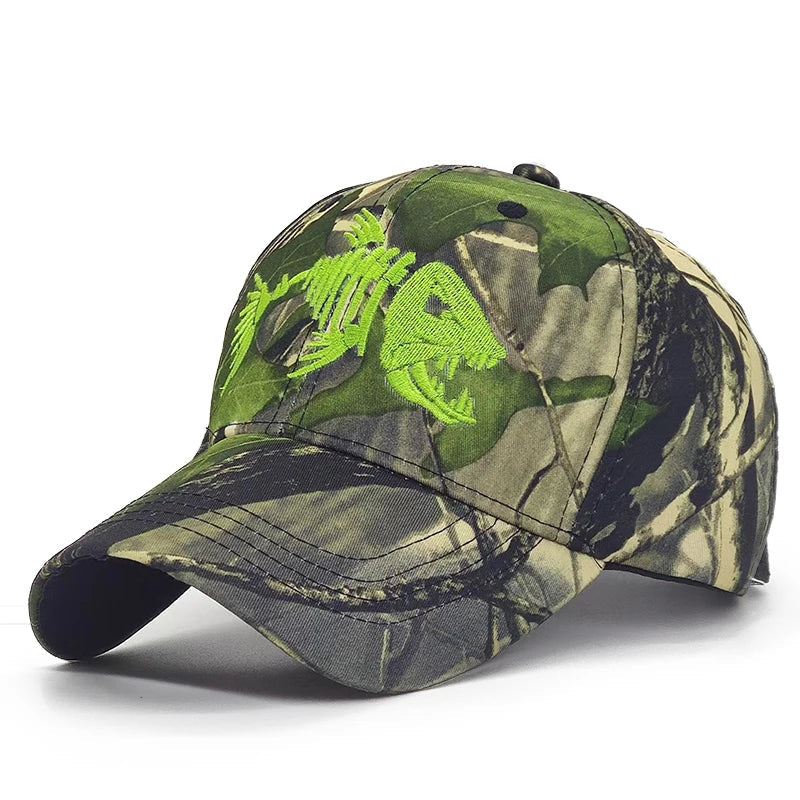 Embroidered Fish Bone Camo Cap – Adjustable Outdoor Hat