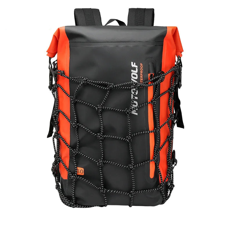 Waterproof Motorcycle Backpack – Helmet Net & 30L Storage