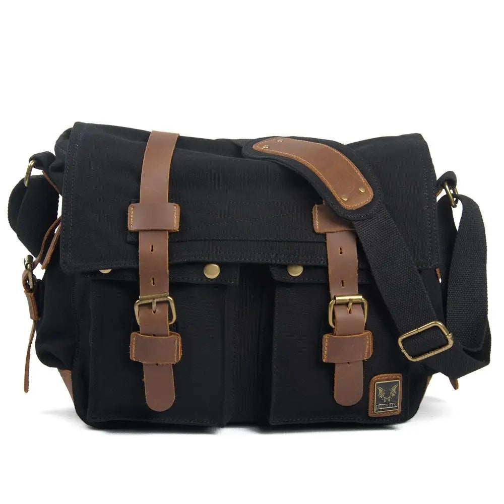 Waterproof Canvas Leather Camera Bag with Shoulder Strap
