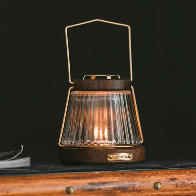 Walnut Glass Candle Lantern for Camping, Garden, or Home Use