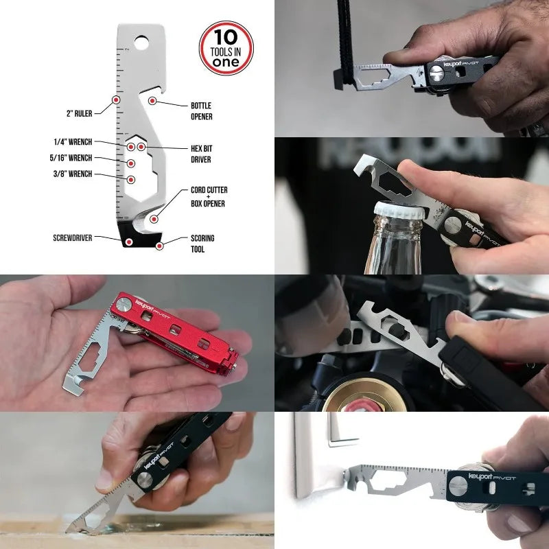 10-in-1 EDC Pocket Survival Tool Multi-Tool Keychain for Hiking and Camping