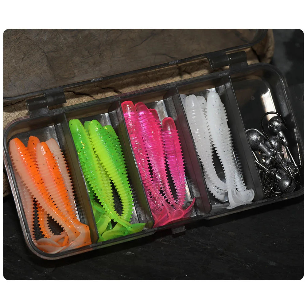 34PCS Soft Bait Fishing Kit with Jig Heads & Swivels Set