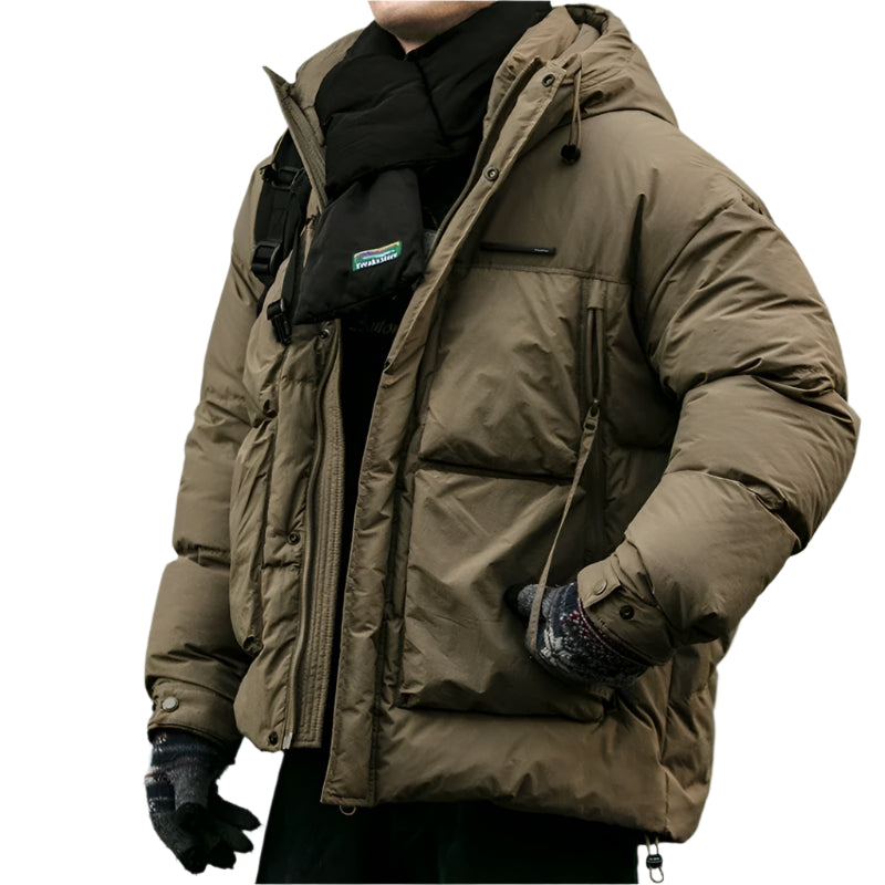 Men's Lightweight Windproof Down Jacket – Casual Winter Puffer Coat with Hood