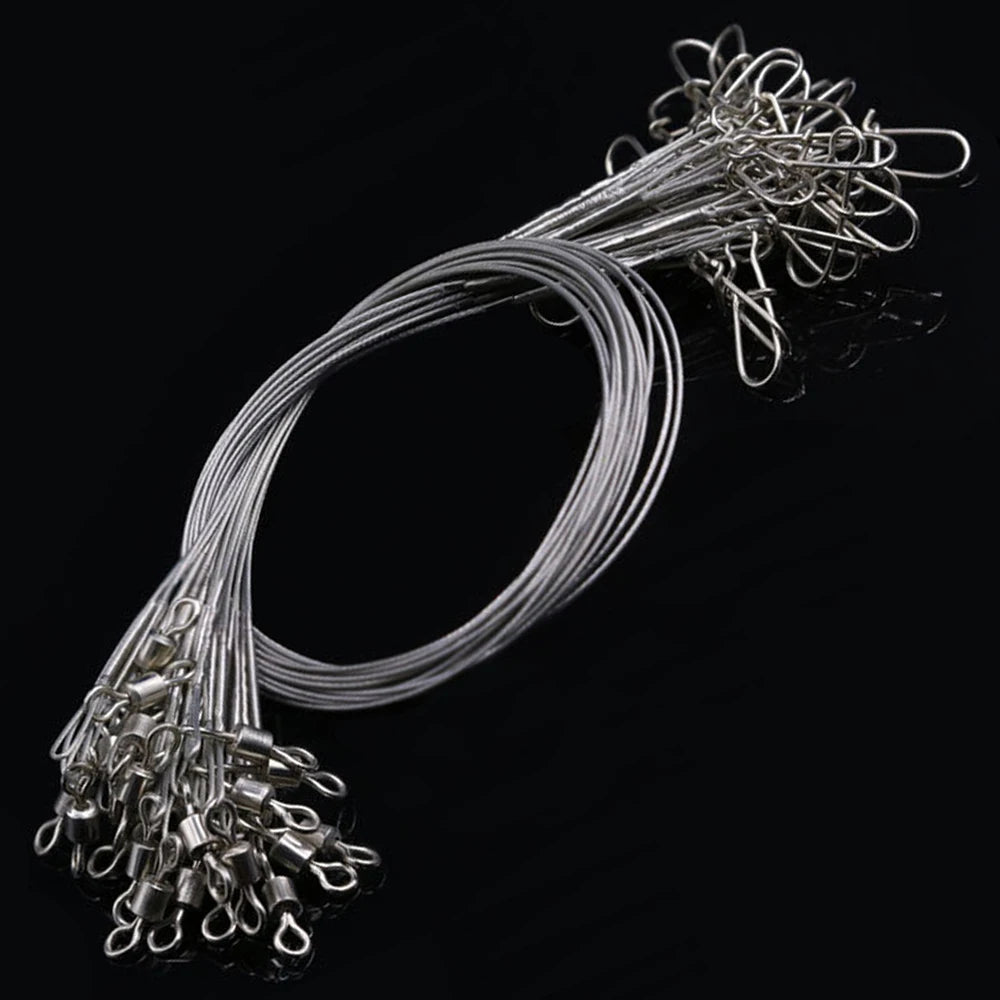 24PCS Anti-Bite Steel Wire Leaders with 15kg Swivel Snaps