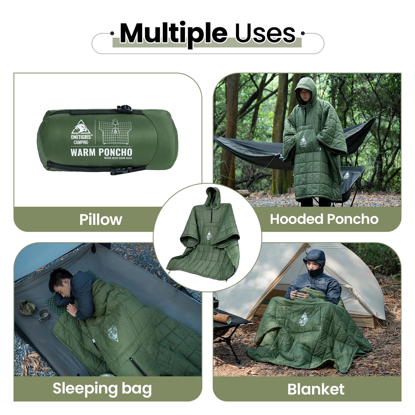 ONETIGRIS Multifunctional Camping Blanket Poncho – Ultralight & Warm Outdoor Gear