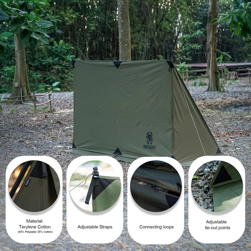 ONETIGRIS Bullbat T/C Wind Tarp – Heavy Duty Fire-Retardant Camping Shelter for Outdoor Use
